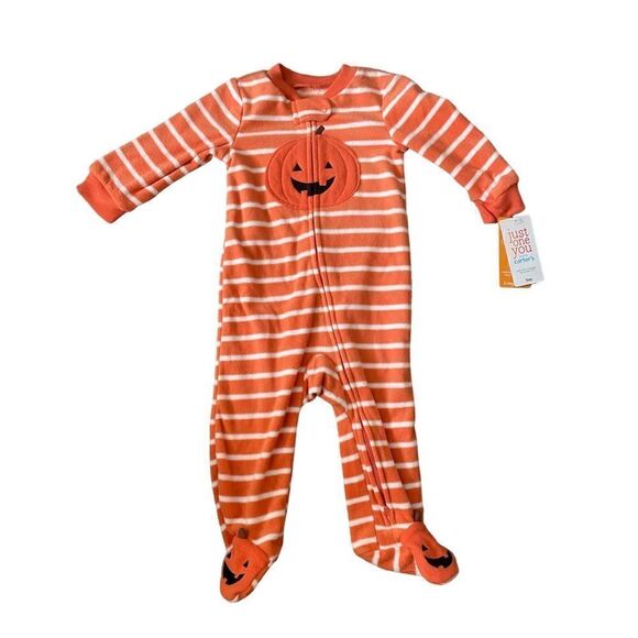 NWT Carter's Just One You®️ Baby Pumpkin Striped Footed Pajama - … - Picture 7 of 7